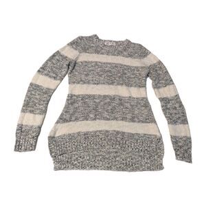 Pink Rose Women's Knitted Striped Pullover Sweater Gray Cream White Size Small